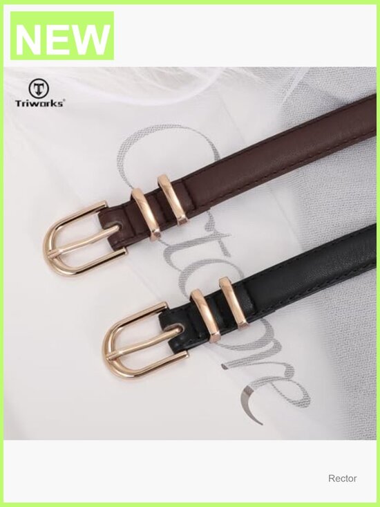 Thin Faux Leather Skinny Belt with Gold Buckle for Jeans Pants